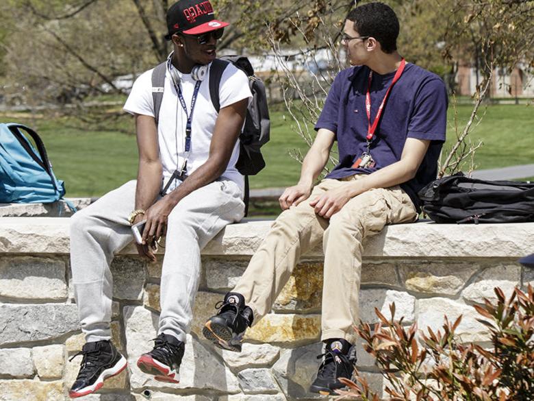 Students hanging out in Perkins Plaza